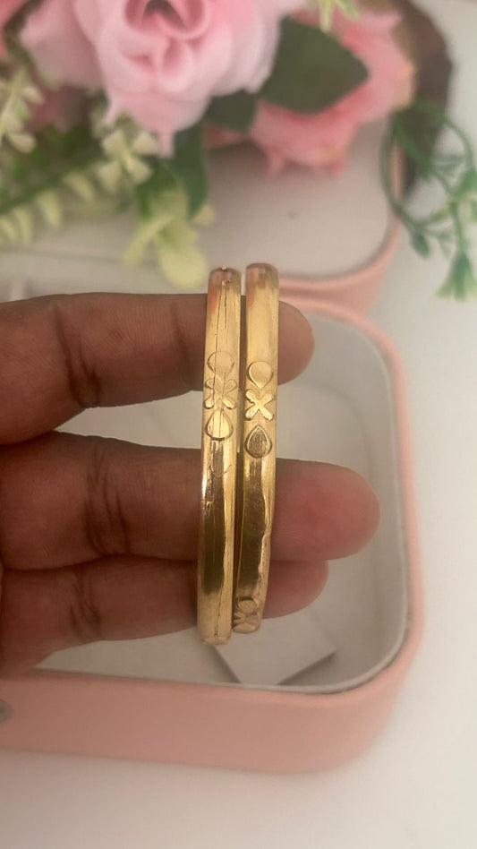 Handcrafted Panchaloha Bangles (Pair of 2) | Faith & Purity Symbol Engraving | Matte Gold Texture
