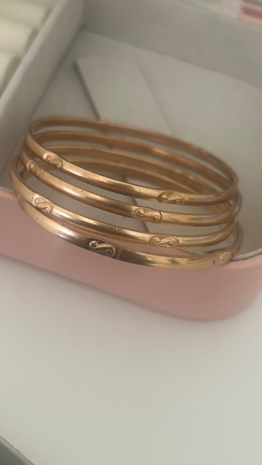 Classic Panchaloha Bangles (Set of 4) | Temple-Inspired Vine Symbol Engraving | Matte Gold Jewelry