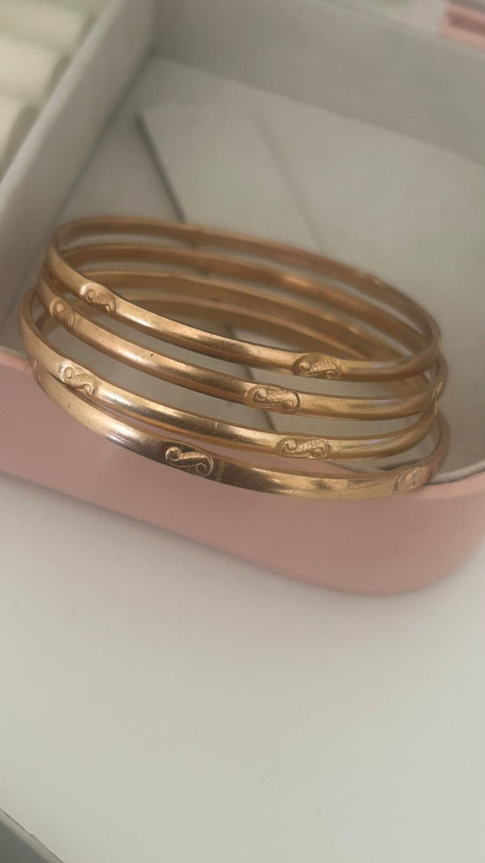 Classic Panchaloha Bangles (Set of 4) | Temple-Inspired Vine Symbol Engraving | Matte Gold Jewelry