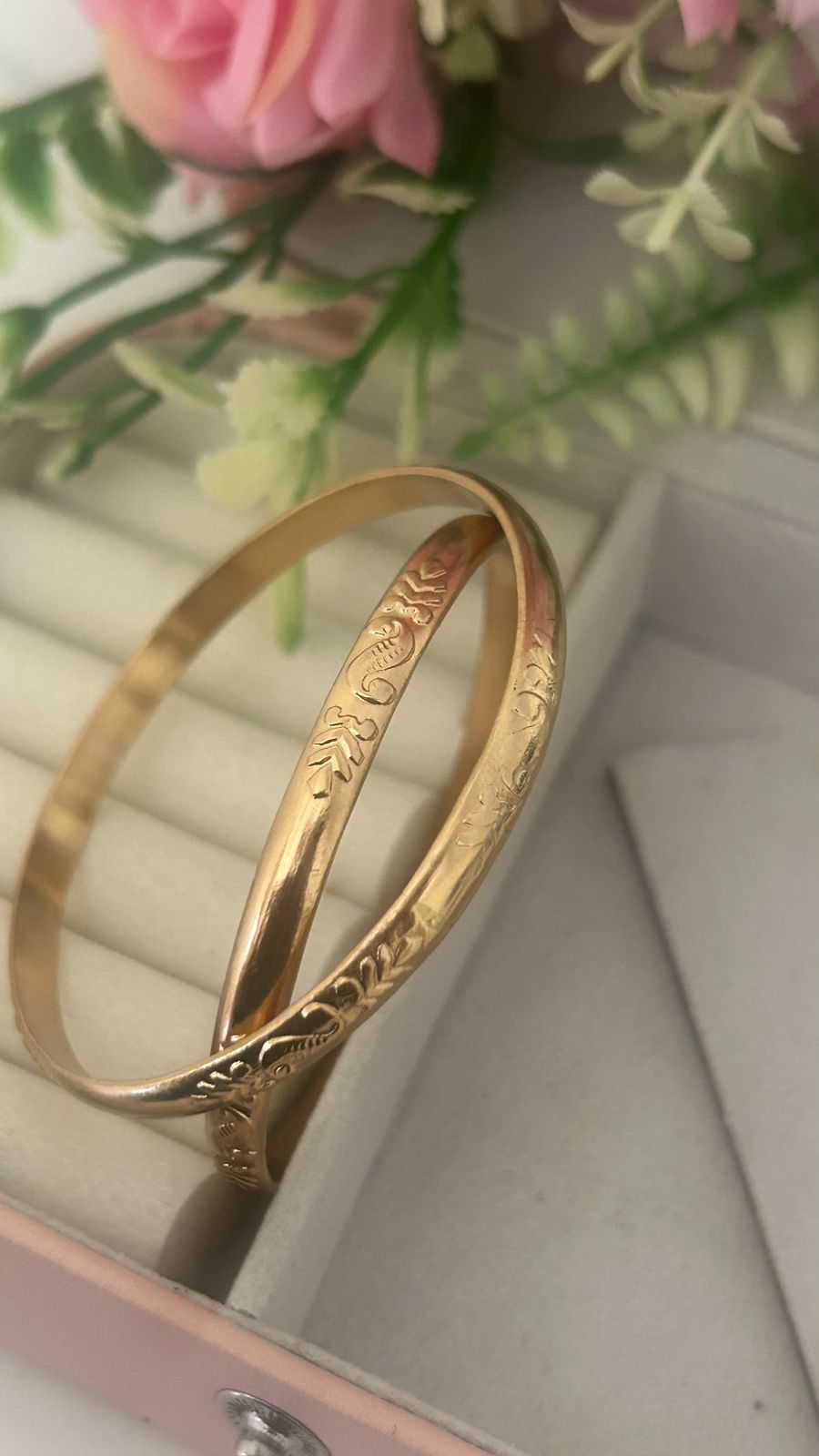 Divine Panchaloha Bangles – Pair of 2 | Peacock & Floral Leaf Engravings | Temple Matte Finish