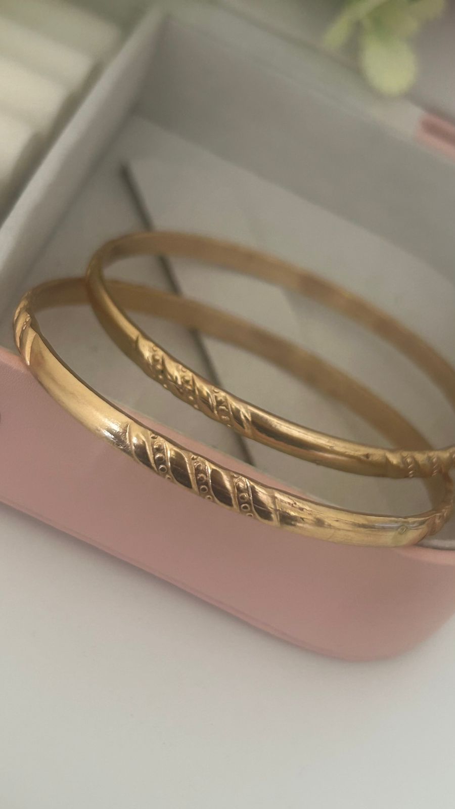 Classic Panchaloha Bangles (Pair of 2) | Unpolished Finish with Diagonal Leaf Symbol Design