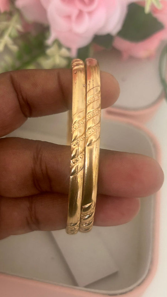 Classic Panchaloha Bangles (Pair of 2) | Unpolished Finish with Diagonal Leaf Symbol Design