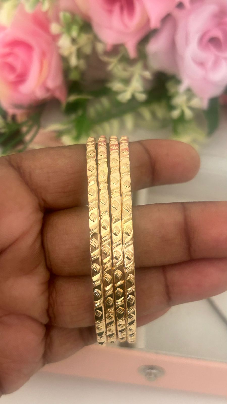 Handcrafted Panchaloha Bangles – Set of 4 | Symbolic Geometric Texture | Matte Gold Look