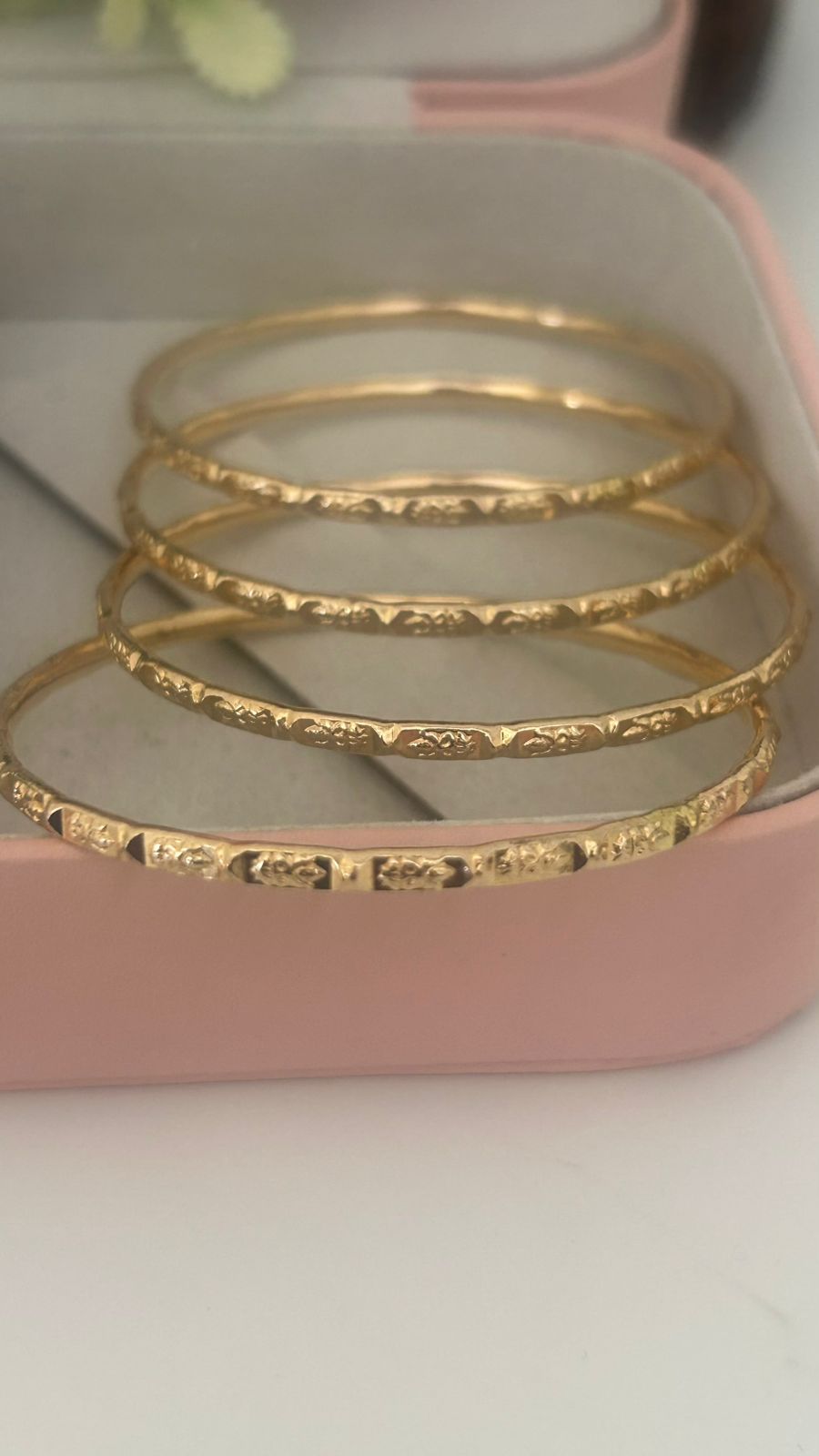 Traditional Panchaloha Bangles Pair of 4 | Unpolished Finish with Lotus & Temple Symbol Engravings