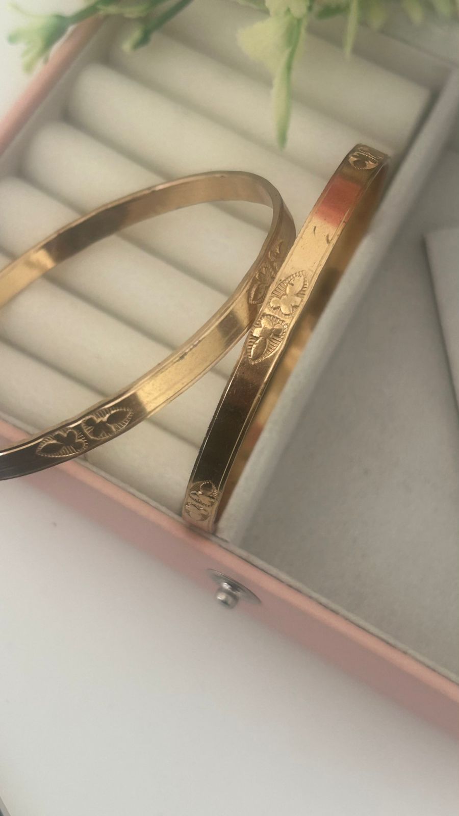 Unpolished Panchaloha Bangles – Set of 2| Leaf & Petal Symbol Engraved Design | Traditional Matte Finish