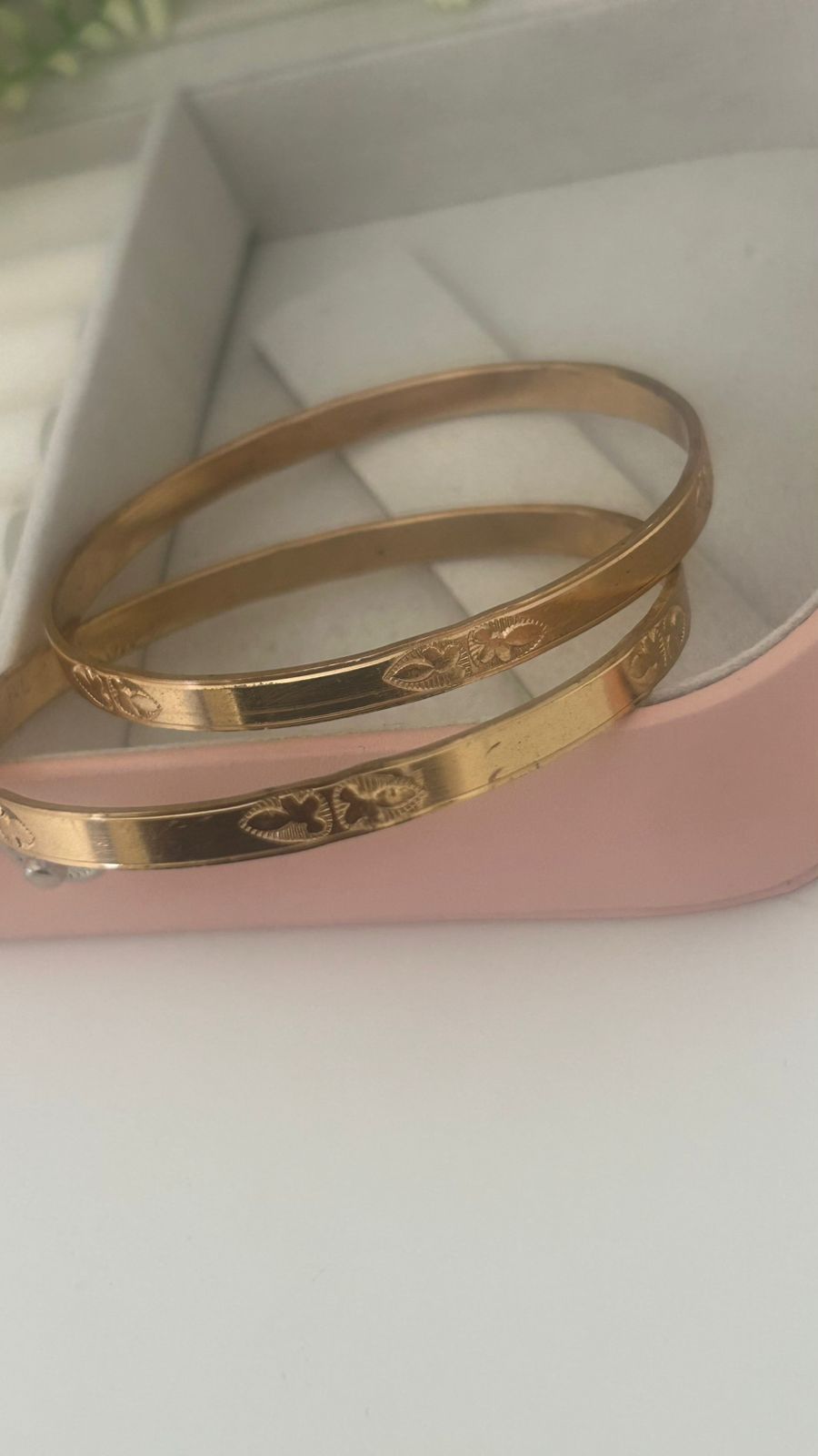 Unpolished Panchaloha Bangles – Set of 2| Leaf & Petal Symbol Engraved Design | Traditional Matte Finish