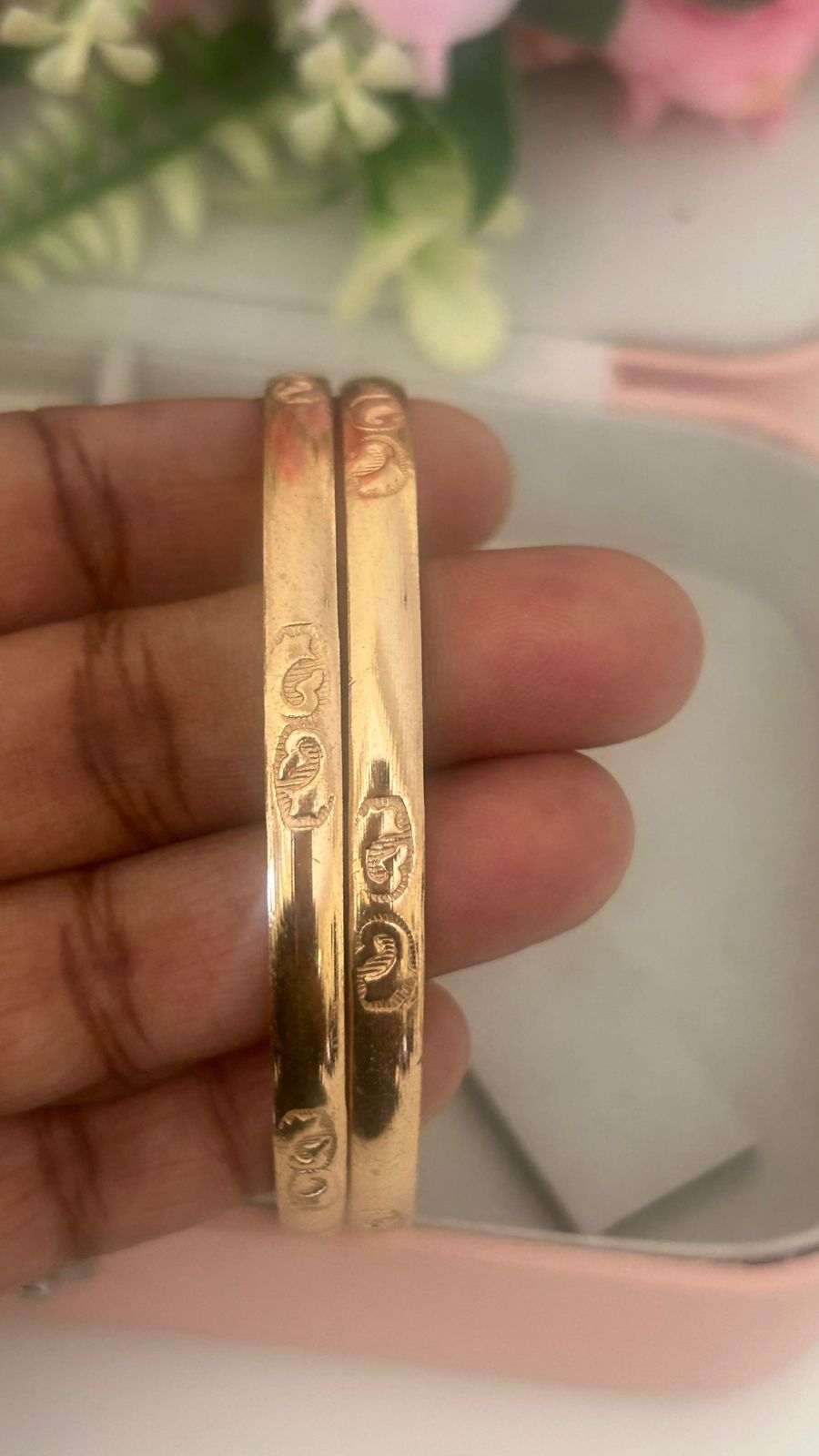 Traditional Panchaloha Bangles Pair of 4 | Unpolished Finish with Shankh & Wave Engraved Motifs
