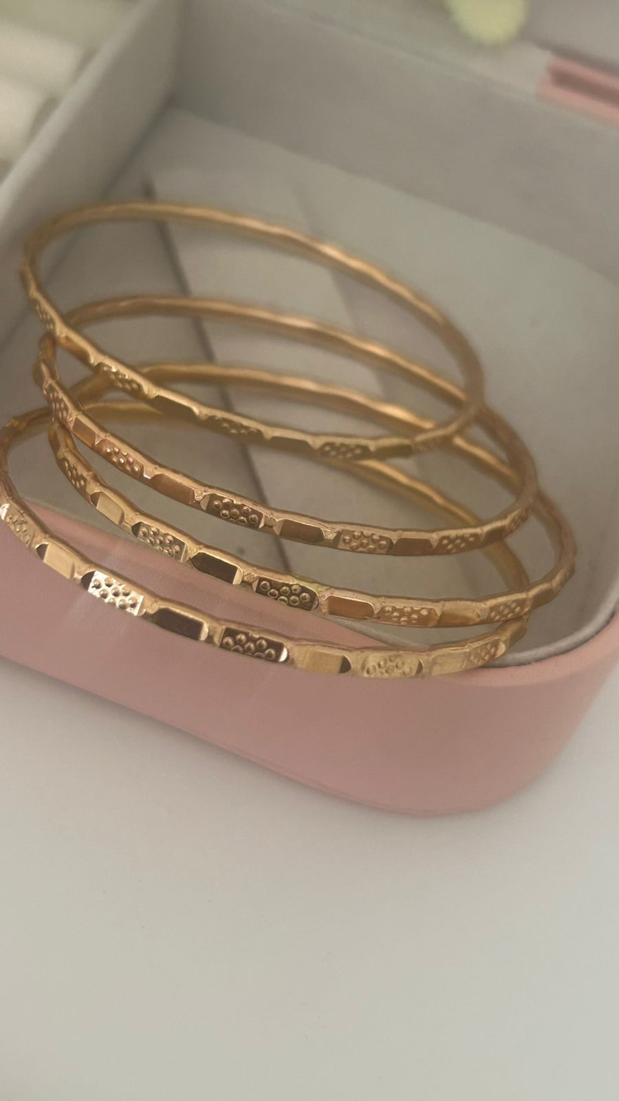Handcrafted Panchaloha Bangles – Set of 4 | Sacred Temple Motif with Floral Dot Engraving | Matte Finish