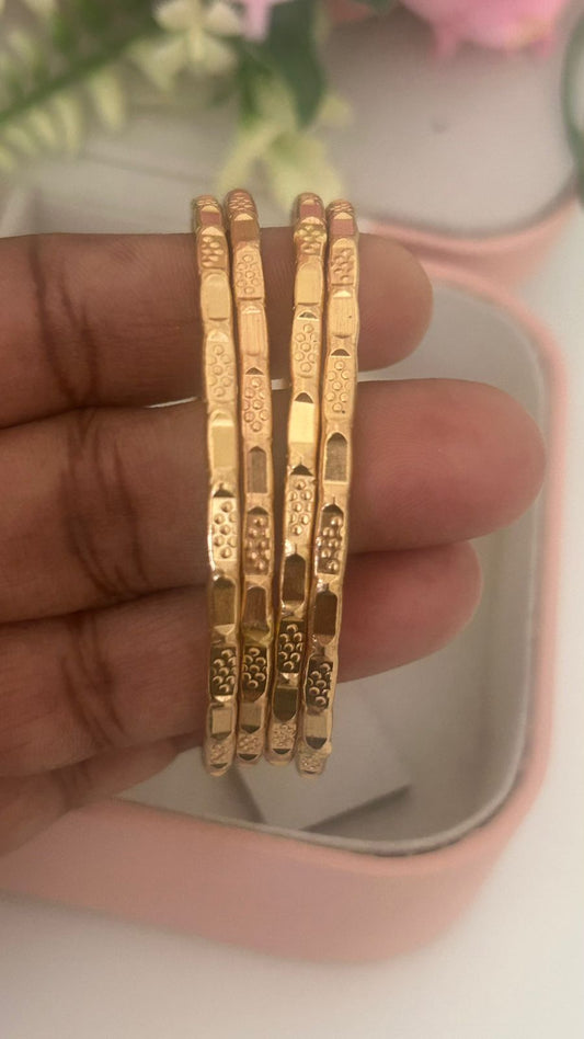 Handcrafted Panchaloha Bangles – Set of 4 | Sacred Temple Motif with Floral Dot Engraving | Matte Finish