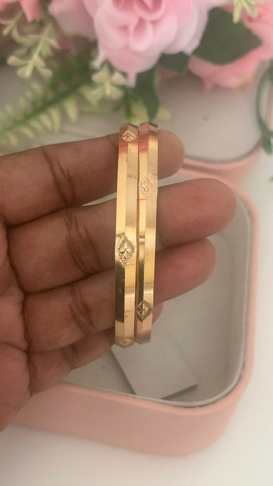 Divine Panchaloha Bangles – Pair of 2 | Sacred Leaf & Geometric Diamond Engravings | Temple Matte Finish