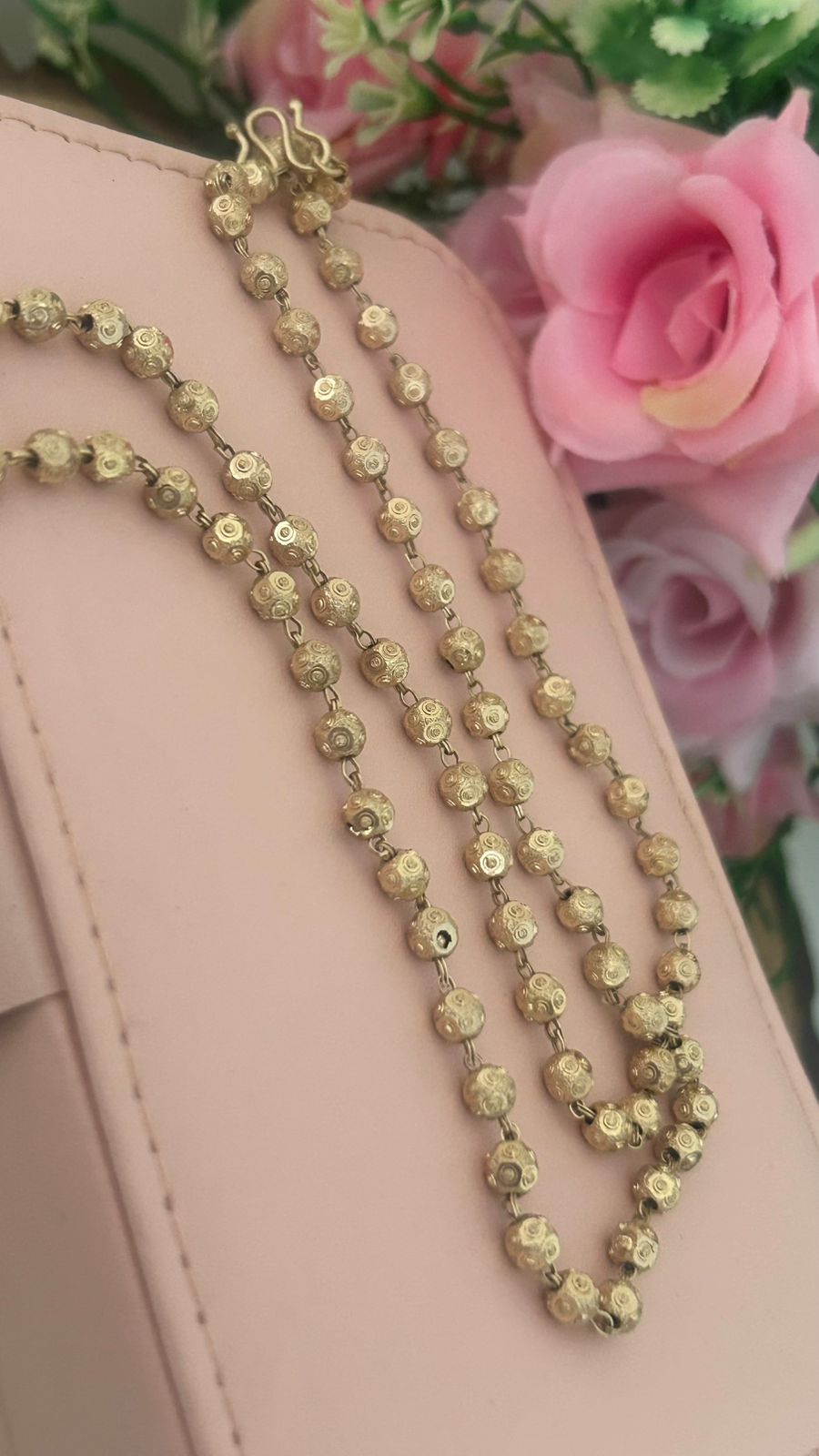 “Unpolished Panchaloham Beaded Chain 24 Inches | Traditional South Indian Temple Jewellery for Women”