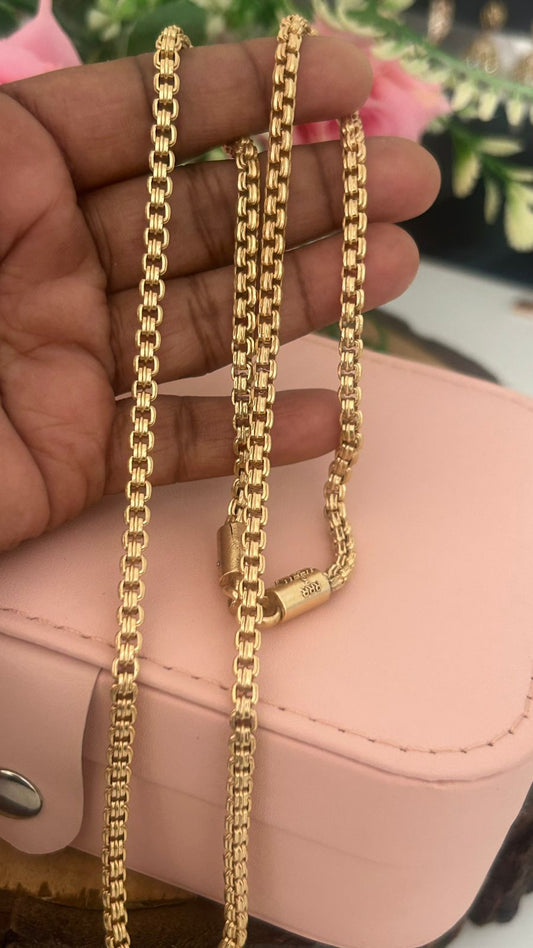 “Unpolished Panchaloham Box Chain 24 Inches | 0.3 mm Thick Traditional Temple Jewellery for Men & Women”