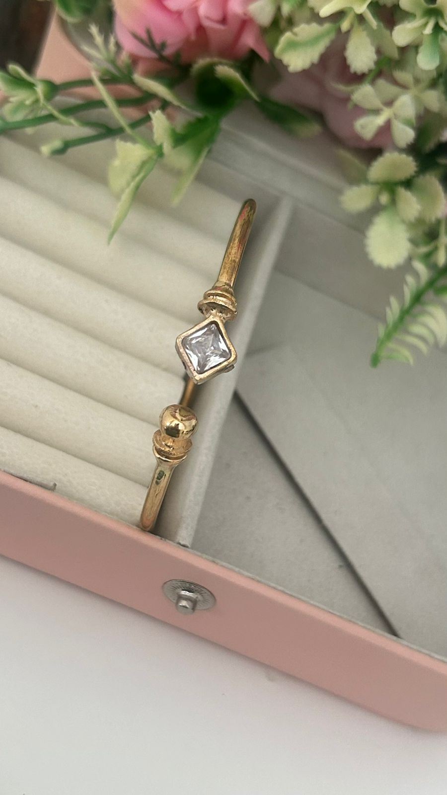 “ Panchaloha Adjustable Kada – Temple-Style Open Kada with Diamond-Shape Stone”