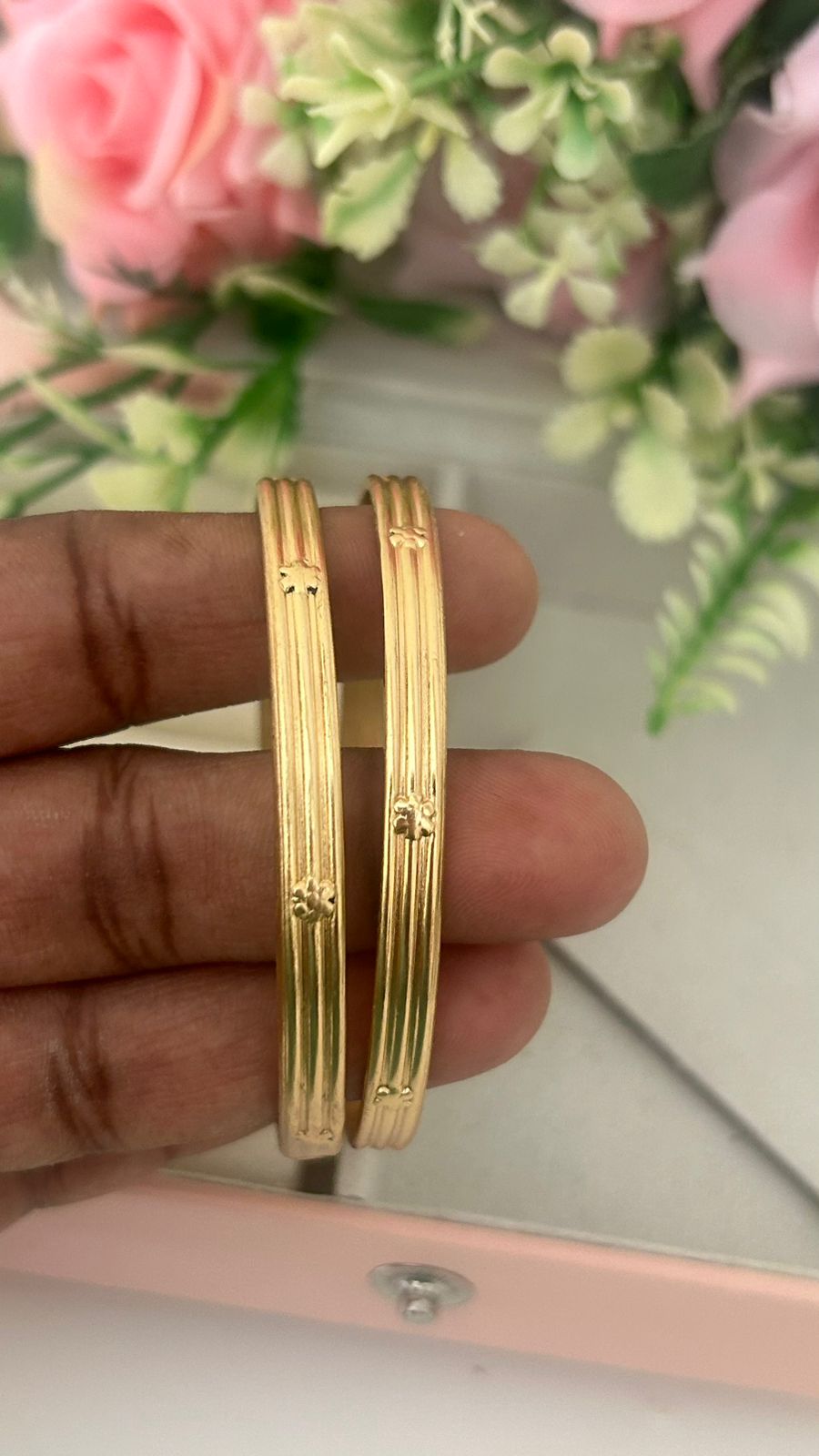 “Authentic Panchaloha Bangles (Pair of 2) – Antique Gold Finish, Unpolished Handmade Design