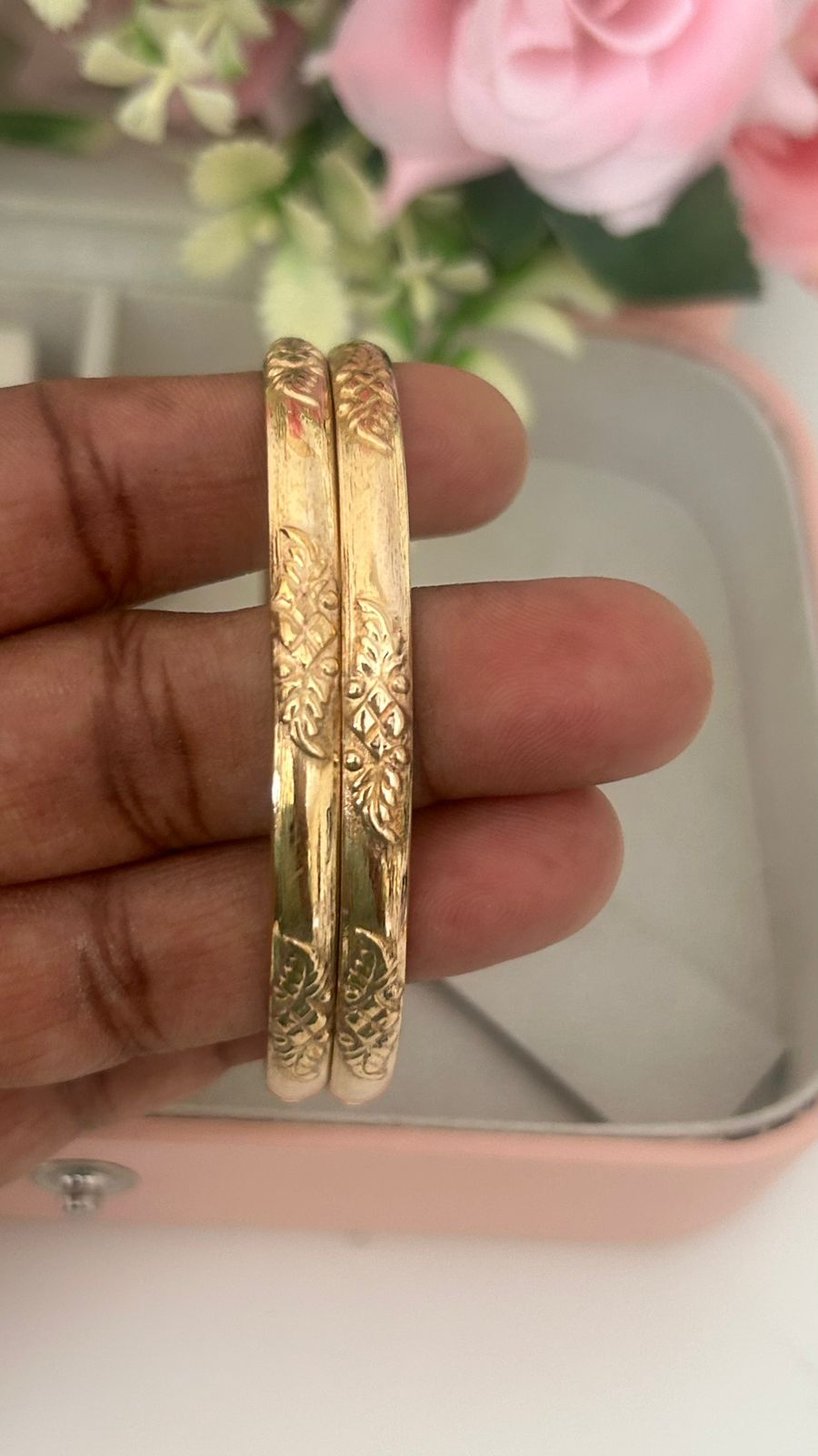 Classic Five-Metal Floral Bangles Pair – Unpolished Panchaloha Bangles