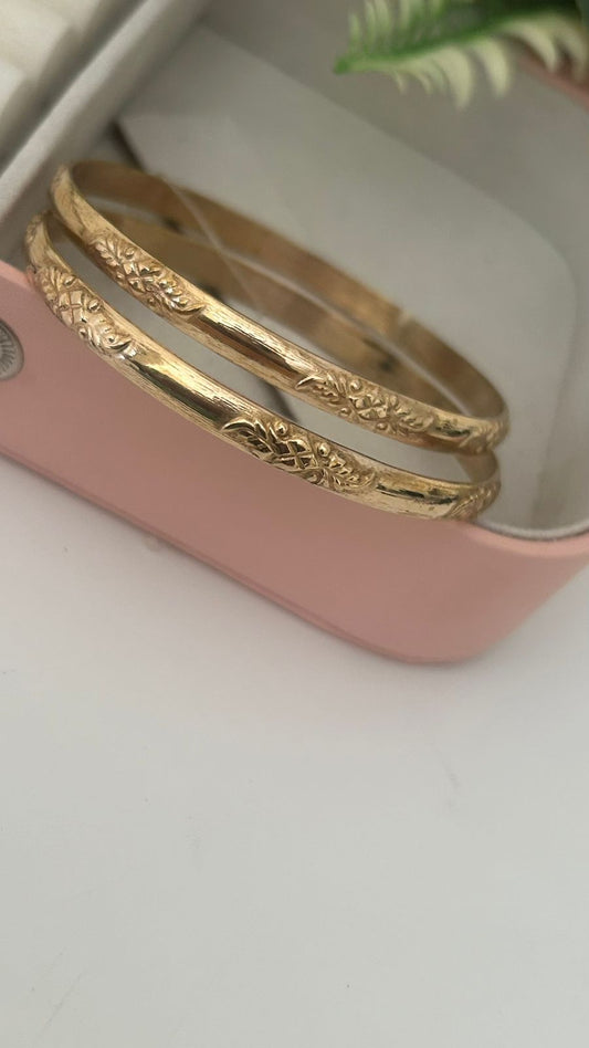 Classic Five-Metal Floral Bangles Pair – Unpolished Panchaloha Bangles