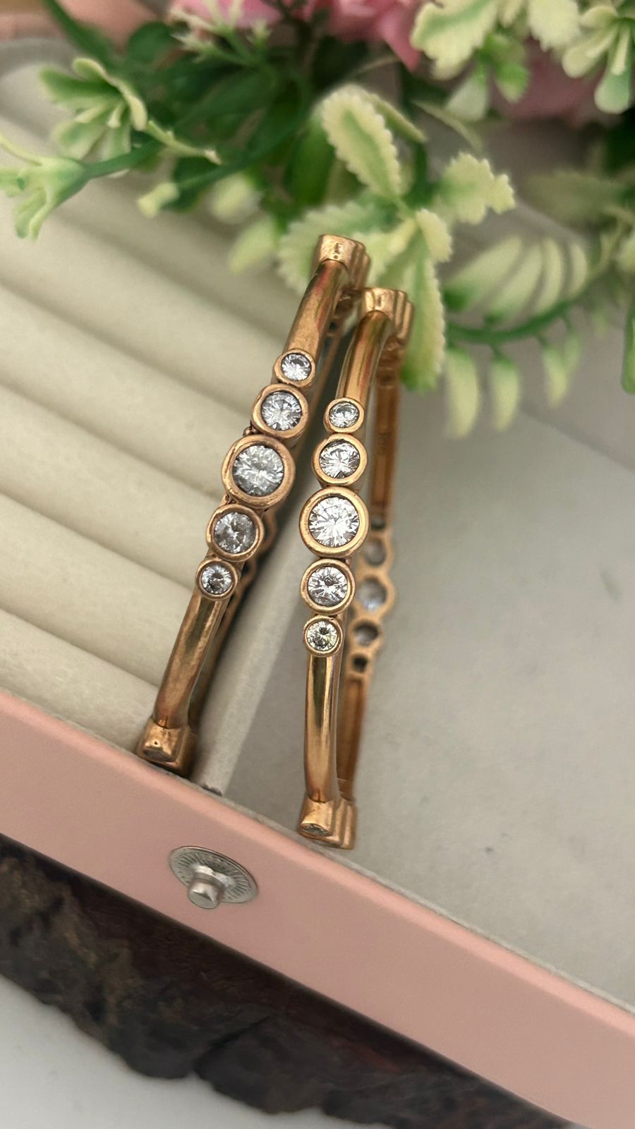 Antique Unpolished Panchaloha Bangles – Elegant Round White Stone Design (Set of 2)