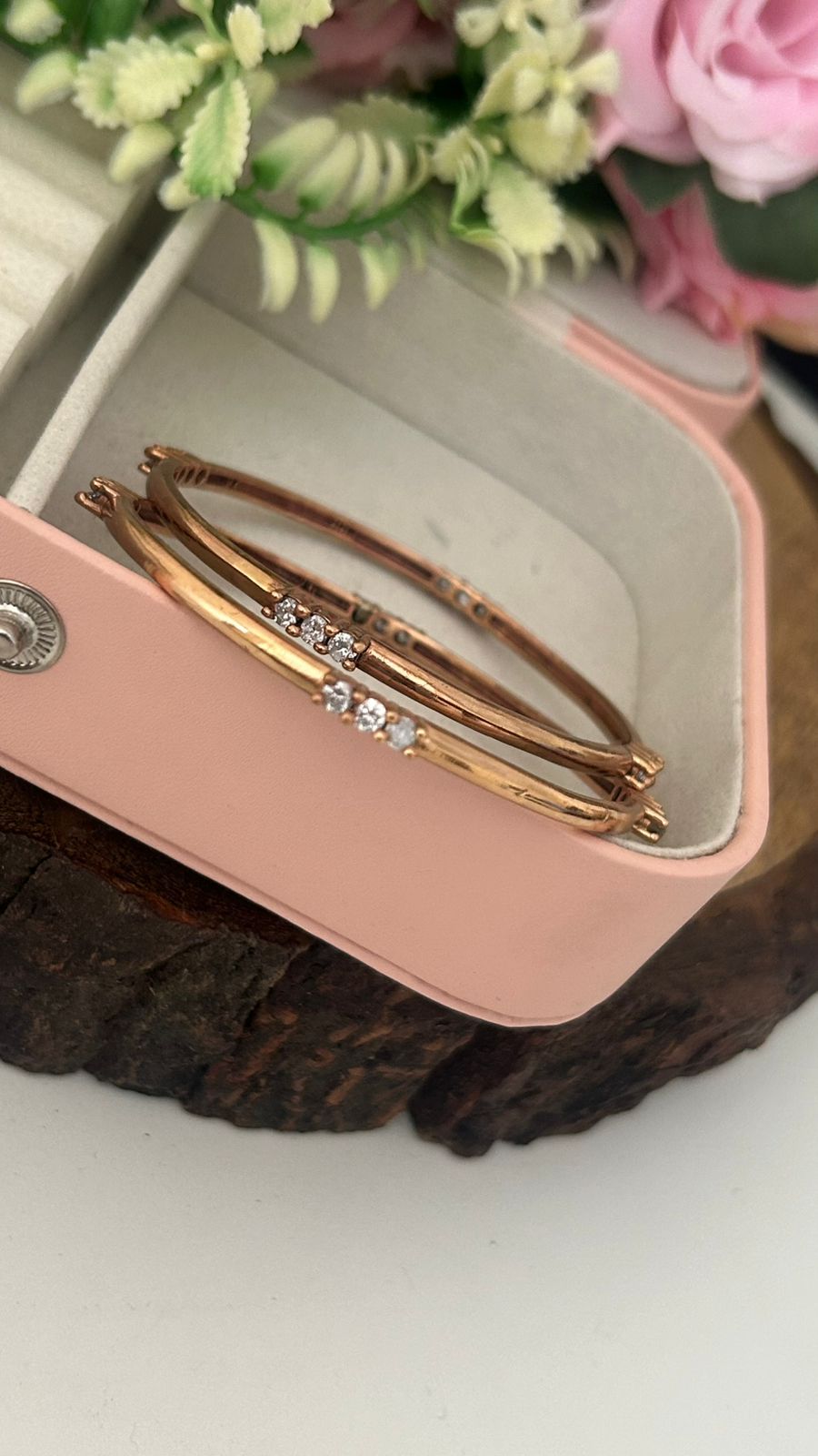 Antique Unpolished Panchaloha Bangles – Elegant Minimal white Stone Work (Pair of 2)