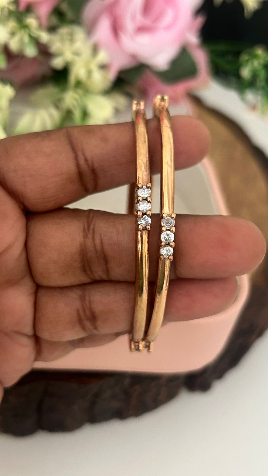 Antique Unpolished Panchaloha Bangles – Elegant Minimal white Stone Work (Pair of 2)