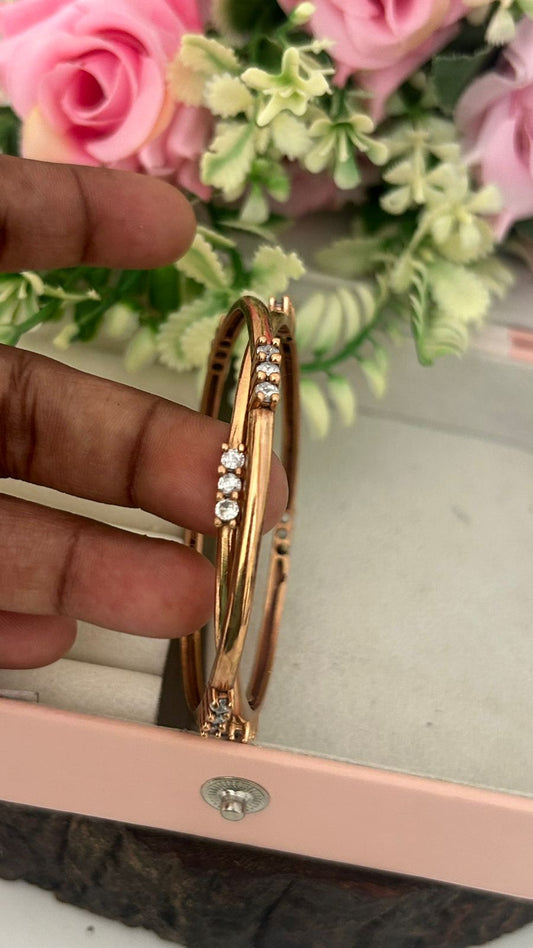 Antique Unpolished Panchaloha Bangles – Elegant Minimal white Stone Work (Pair of 2)