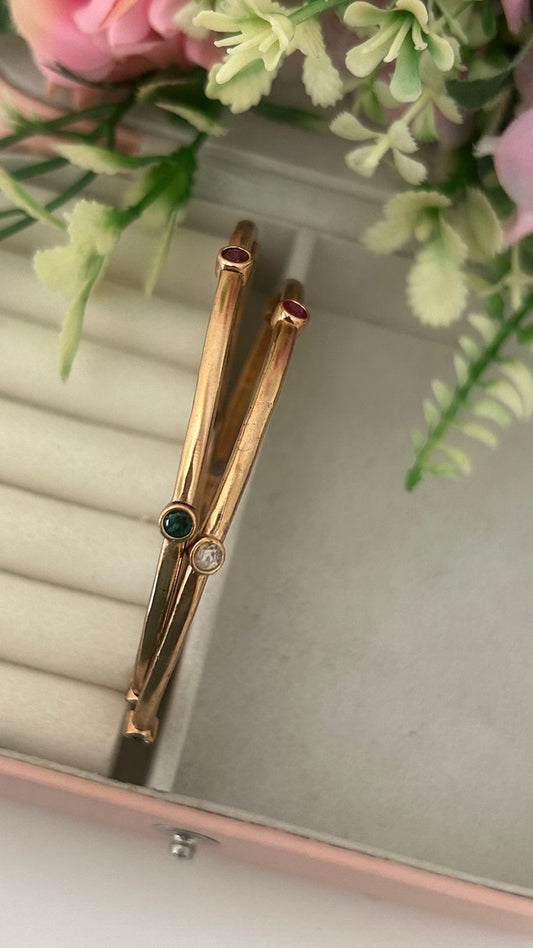 Traditional Unpolished Panchaloha Bangles – Pair of 2 with Multicolor Gemstones