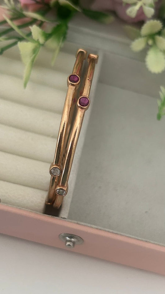 Antique Panchaloha Bangles Set of 2 | Unpolished Finish with Ruby and White Gemstones