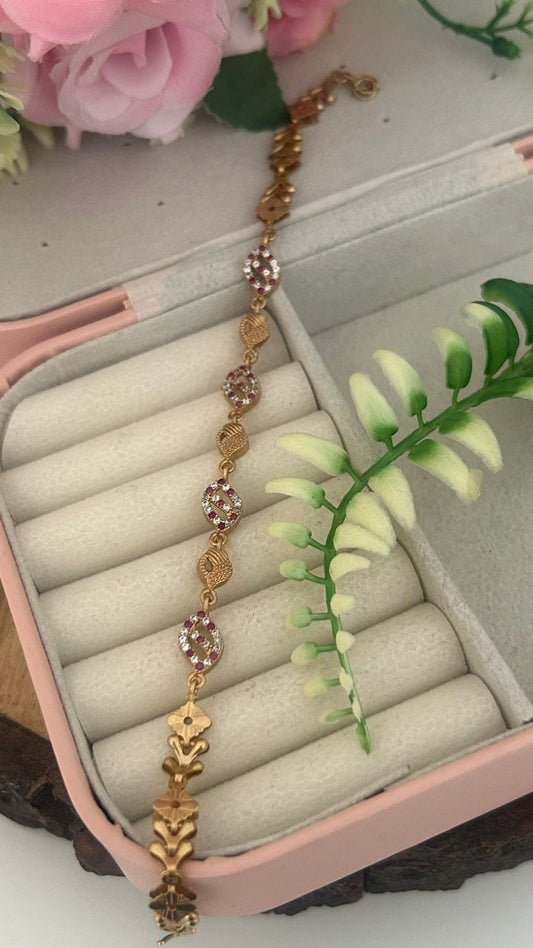 Unpolished Panchaloham Ruby & CZ Leaf Link Bracelet