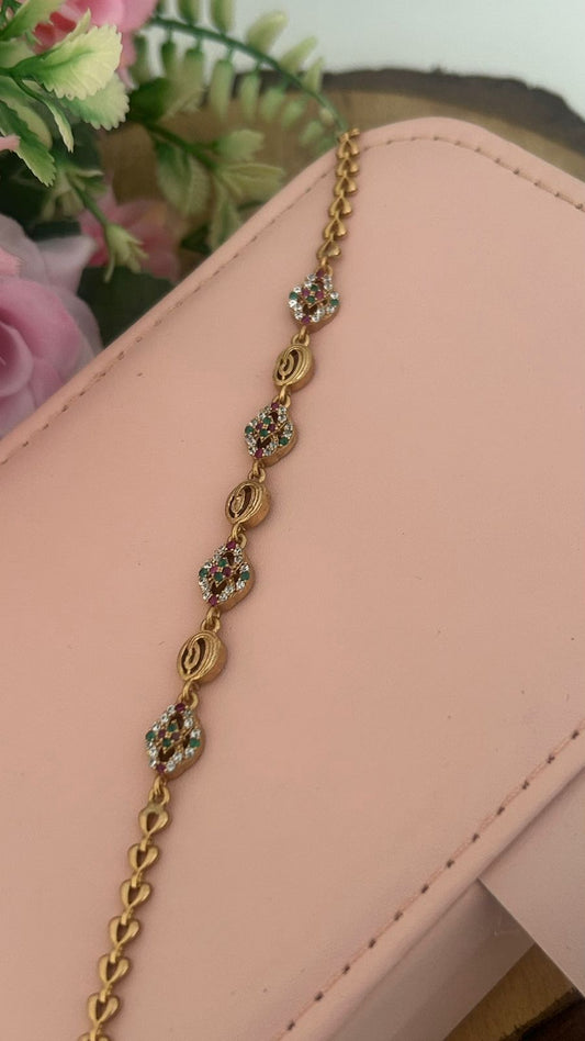 Unpolished Panchaloham Ruby Green Floral Bracelet