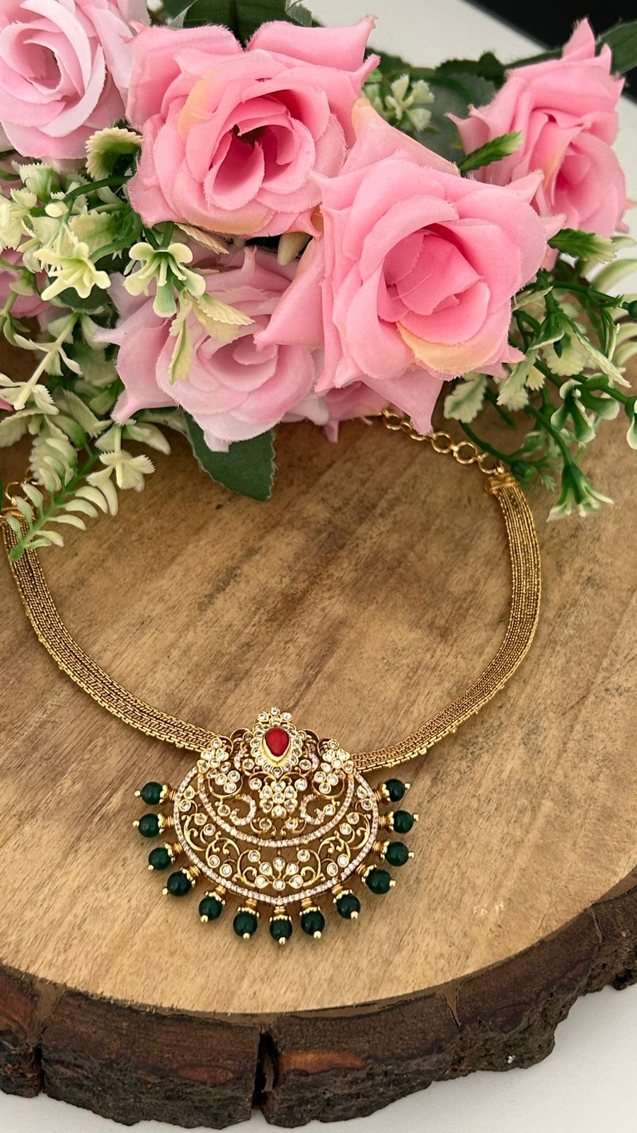 Traditional South Indian Kante Necklace | Ruby & Emerald Beaded Bridal Choker