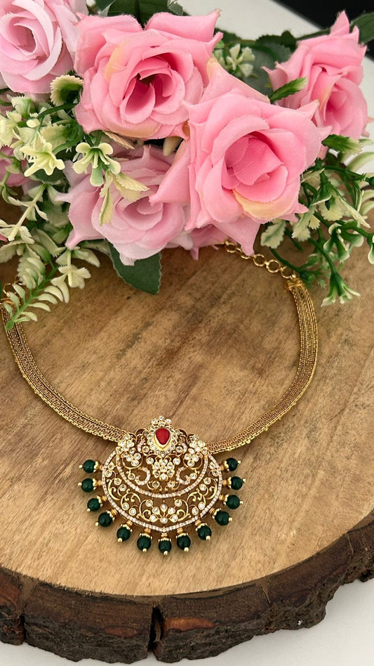 Traditional South Indian Kante Necklace | Ruby & Emerald Beaded Bridal Choker