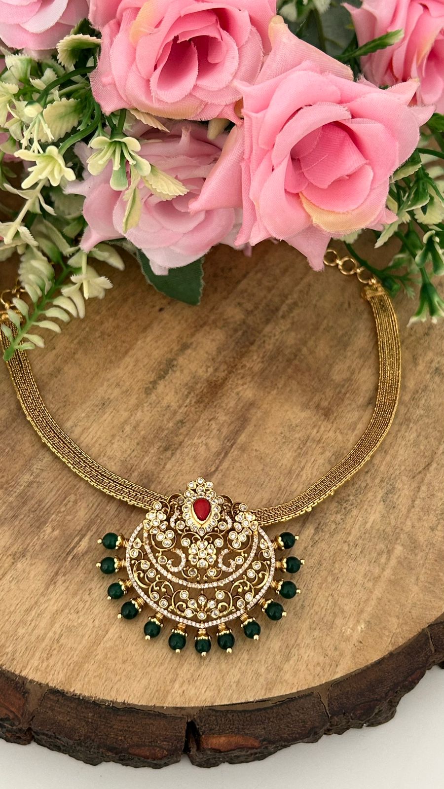 Traditional South Indian Kante Necklace | Ruby & Emerald Beaded Bridal Choker
