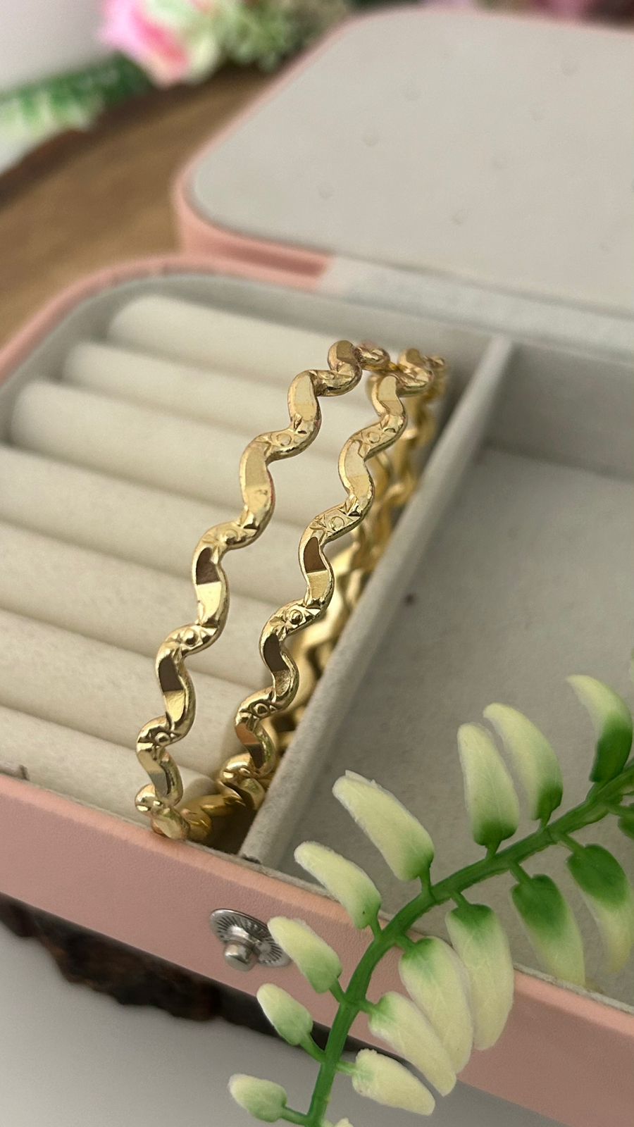 Unpolished Panchaloham Wave Bangles Set of 2 – Elegant Handcrafted Textured Design