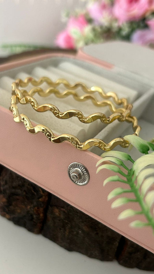 Unpolished Panchaloham Wave Bangles Set of 2 – Elegant Handcrafted Textured Design