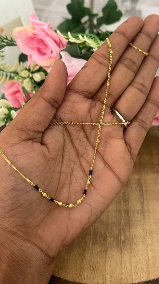 Trendy Black Beads Chain – Minimalist Gold Finish Everyday Jewellery