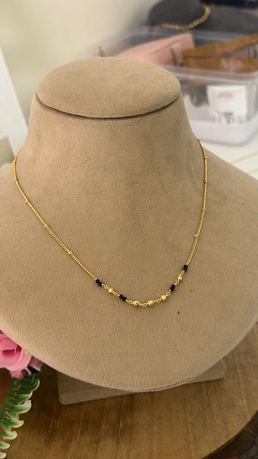 Trendy Black Beads Chain – Minimalist Gold Finish Everyday Jewellery