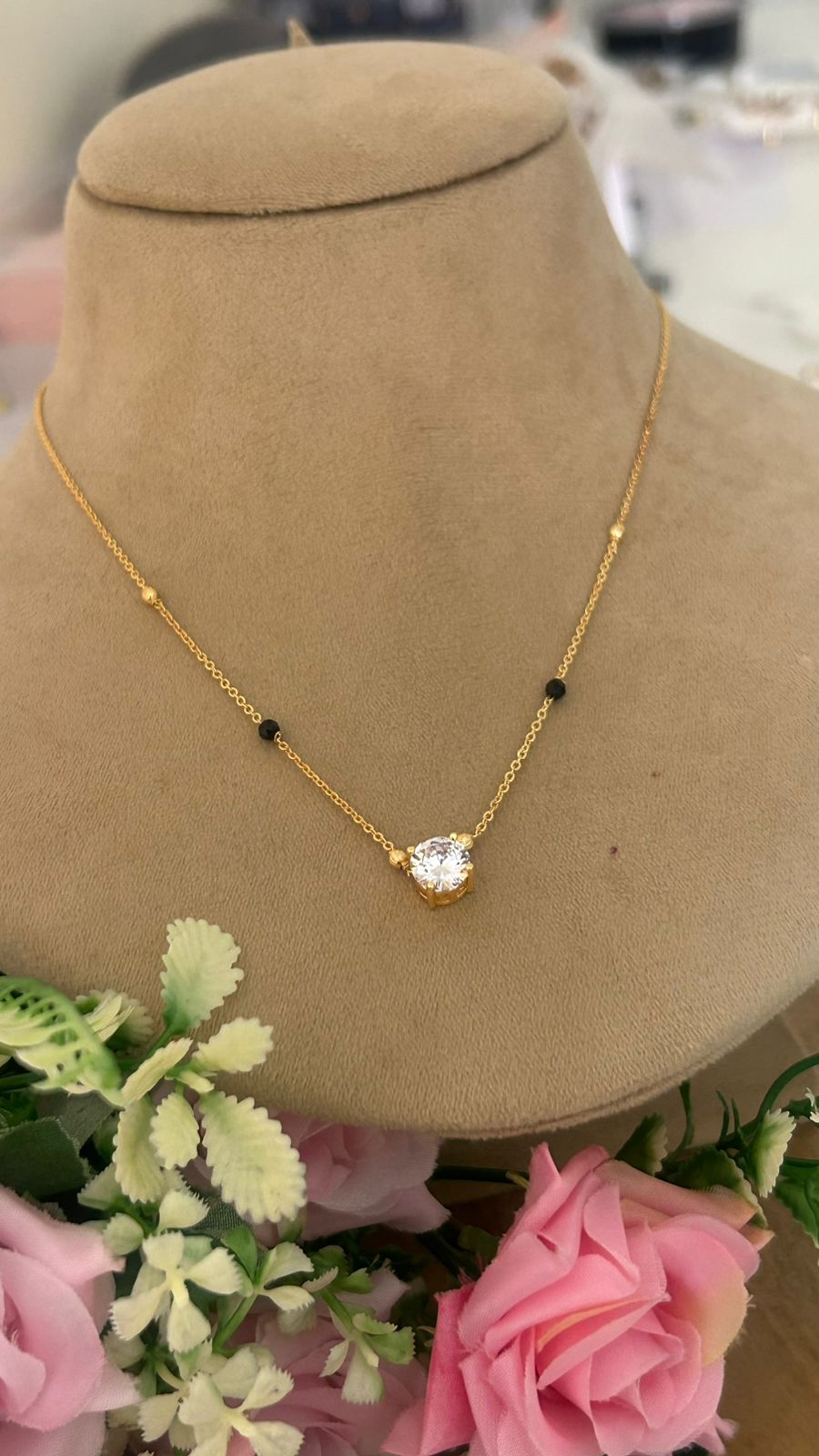 Minimal Black Beads Chain with Solitaire Pendant – Elegant Daily Wear