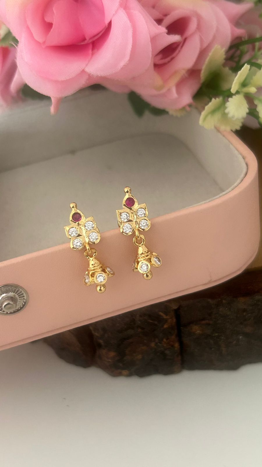 Panchaloham Ruby Floral Jumkas – Polished Gold Traditional Earrings