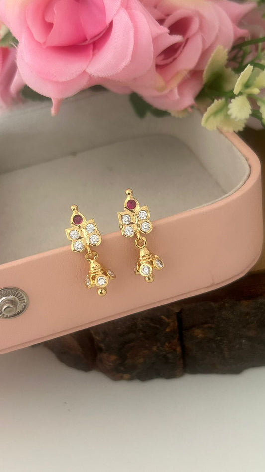 Panchaloham Ruby Floral Jumkas – Polished Gold Traditional Earrings