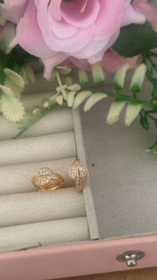 Elegant Leaf Pattern CZ Hoop Earrings – Daily Wear Rose Gold Finish