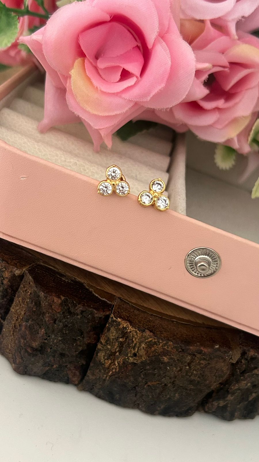 Polished Panchaloham Triple-Stone Stud Earrings – Medium Size