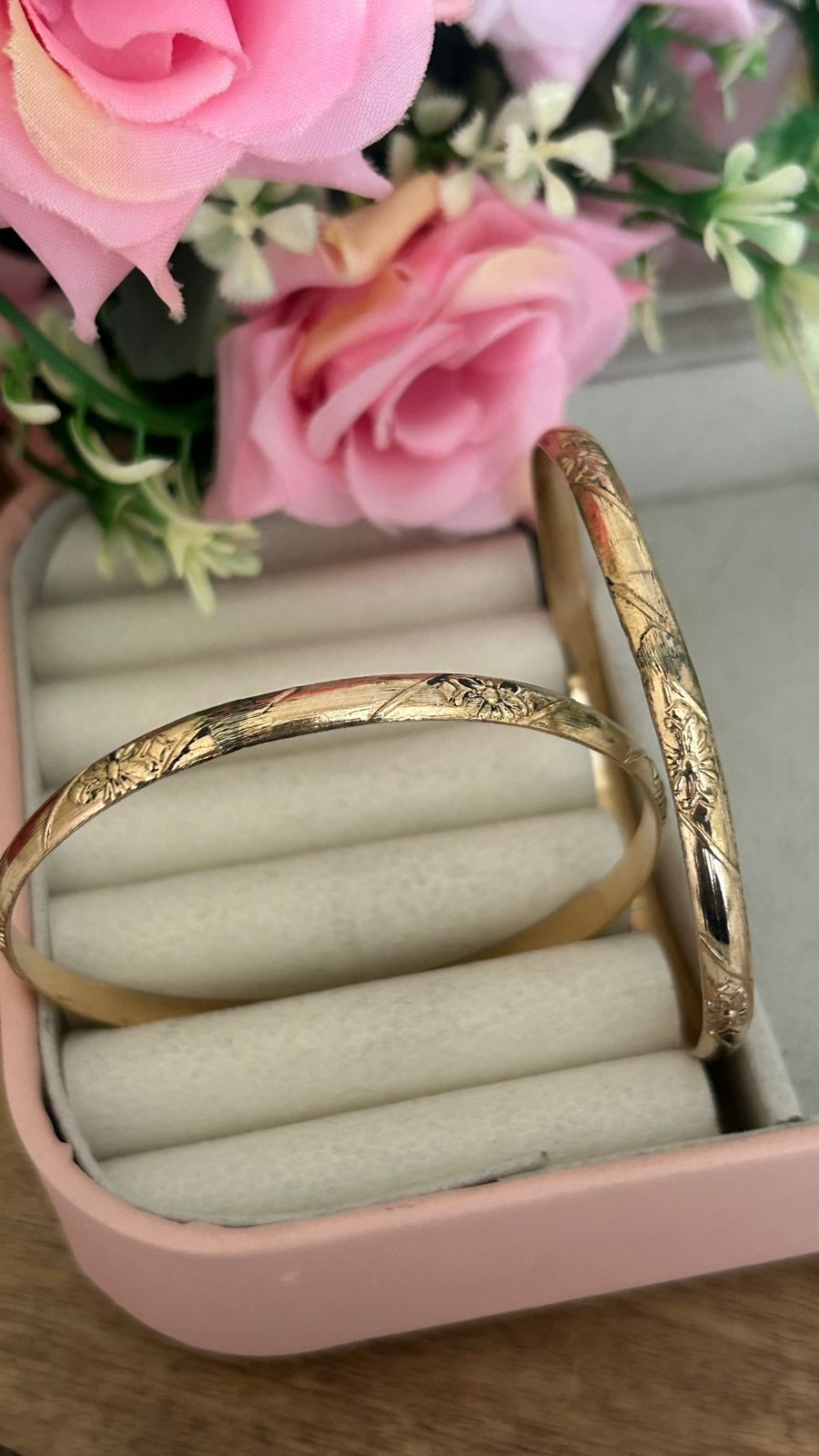Traditional Panchaloham Slim Bangles – Hand-Engraved Unpolished Pair