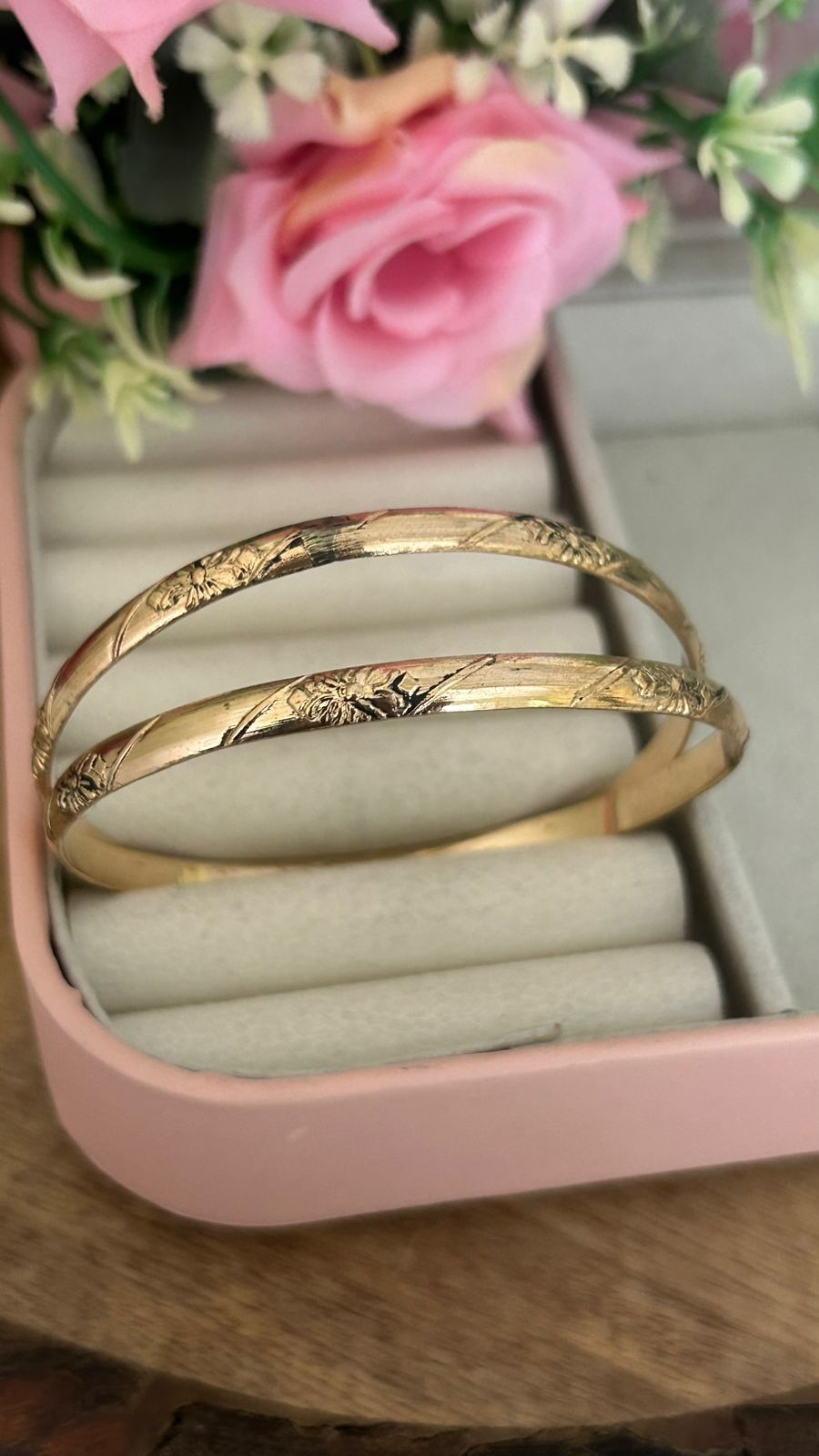 Traditional Panchaloham Slim Bangles – Hand-Engraved Unpolished Pair