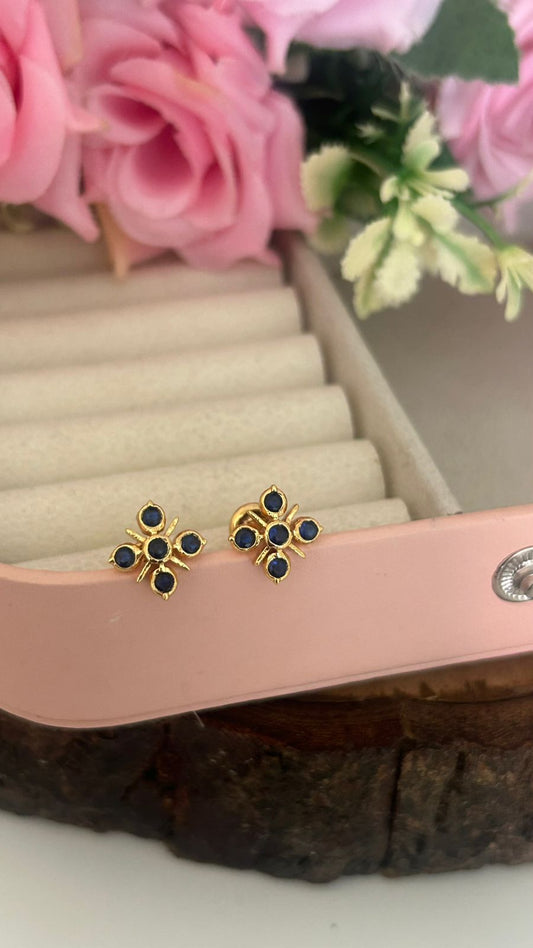 Elegant Panchaloham Stud Earrings with Crystal Accents in navy bue in medium size