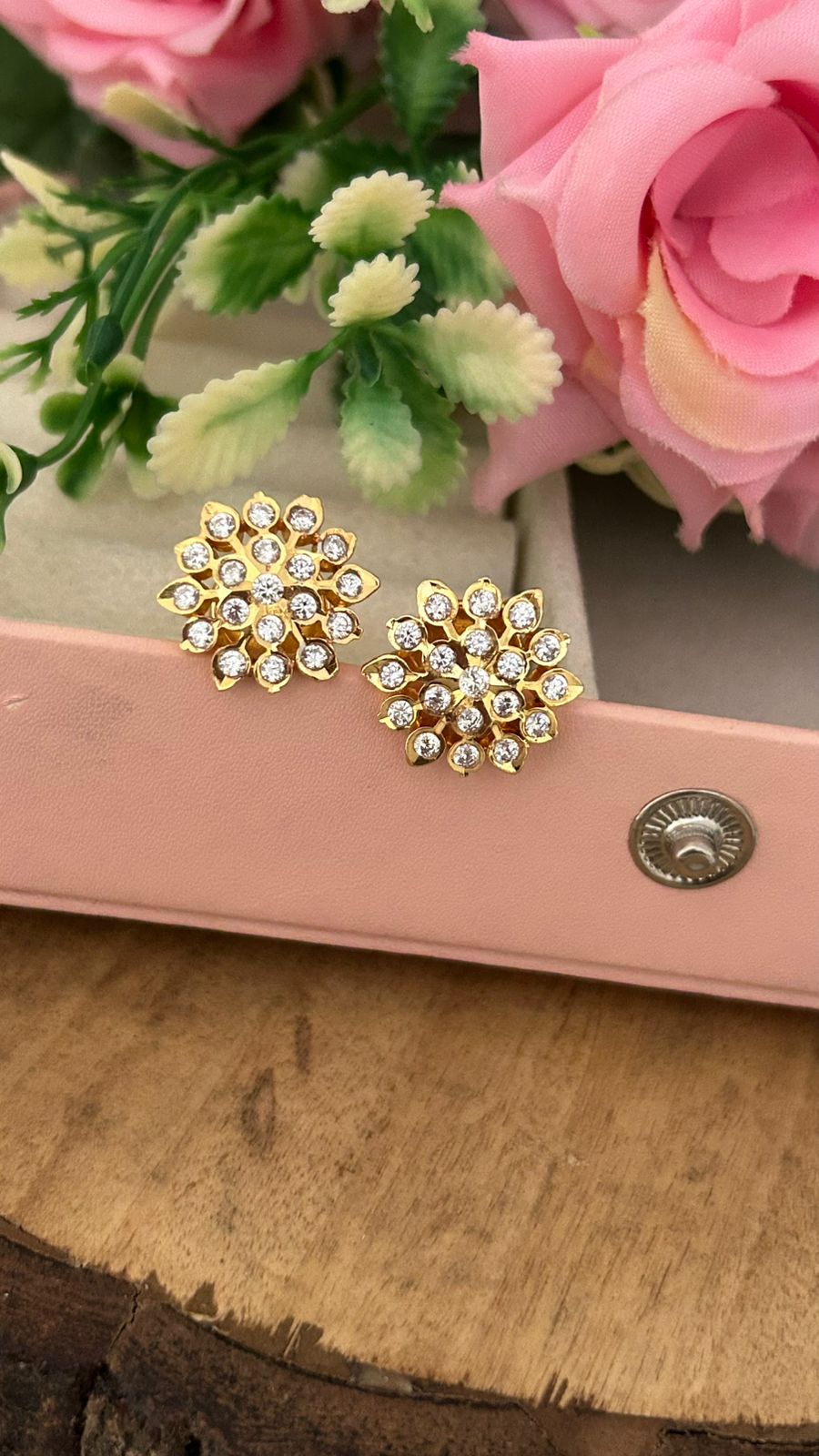 SnowBloom Floral Panchaloham polished Studs – Lightweight Traditional Daily Wear Earrings