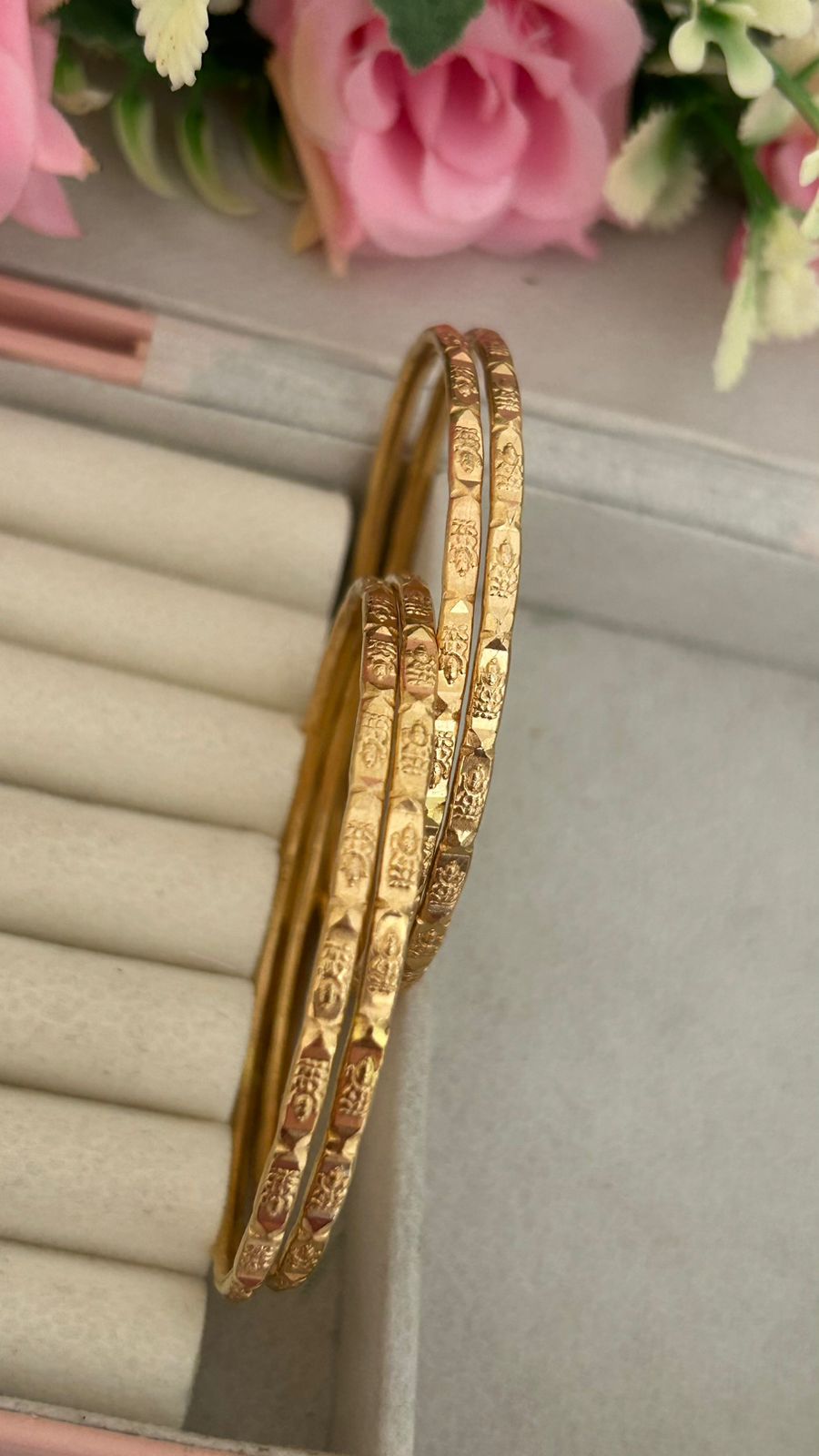 Panchaloham Unpolished Lakshmi Devi Bangles pack of 4 | Traditional Temple Carved Daily Wear