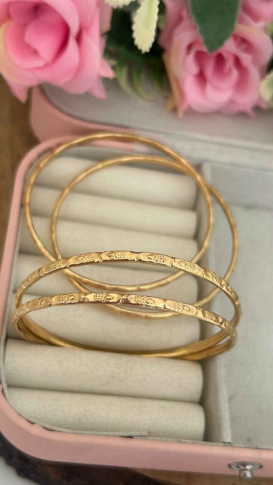 Panchaloham Unpolished Lakshmi Devi Bangles pack of 4 | Traditional Temple Carved Daily Wear