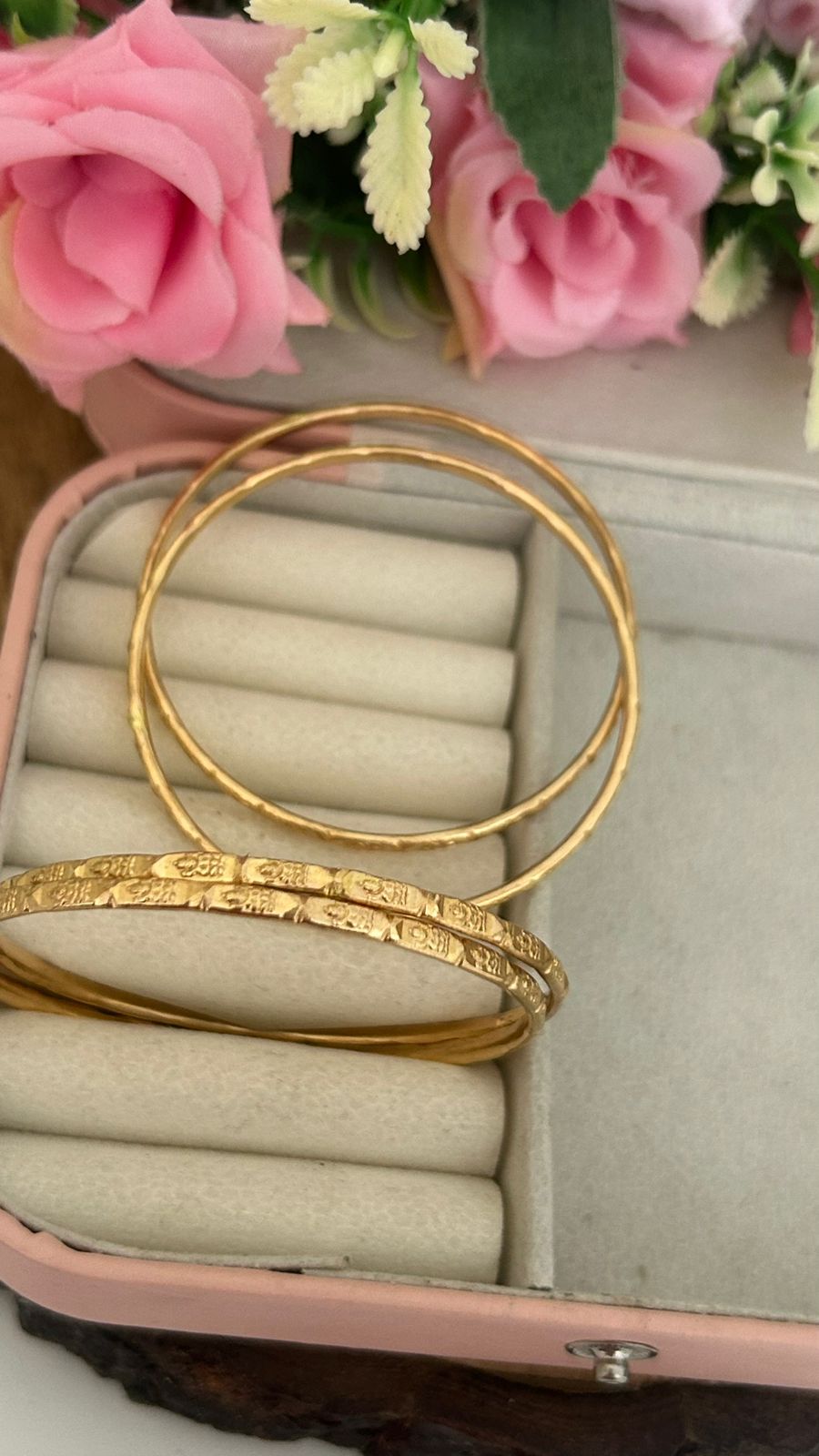 Panchaloham Unpolished Lakshmi Devi Bangles pack of 4 | Traditional Temple Carved Daily Wear