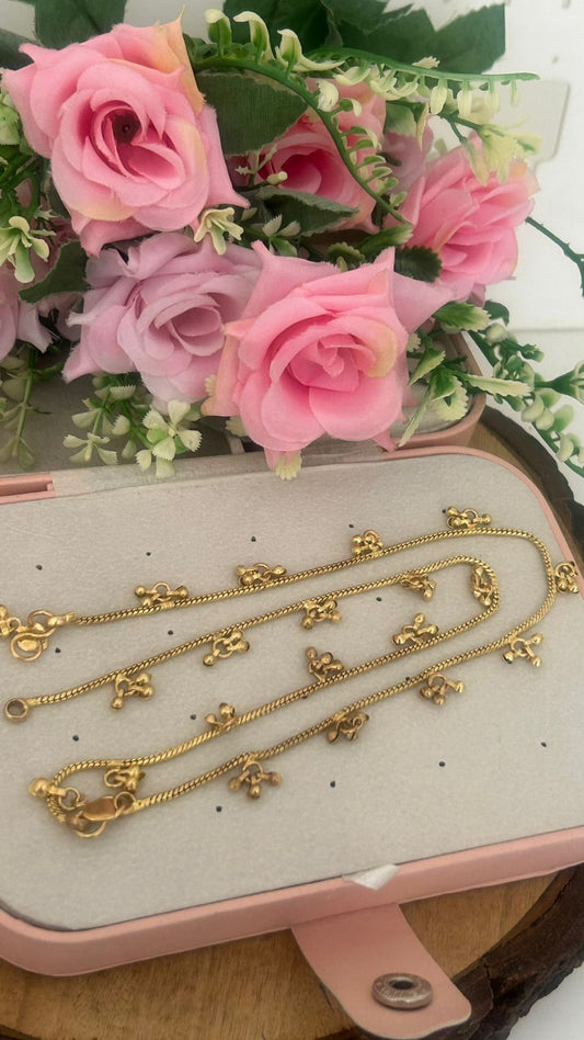 Handcrafted Panchaloham Payal with Delicate Charm Drops 10 n half inch unpolished