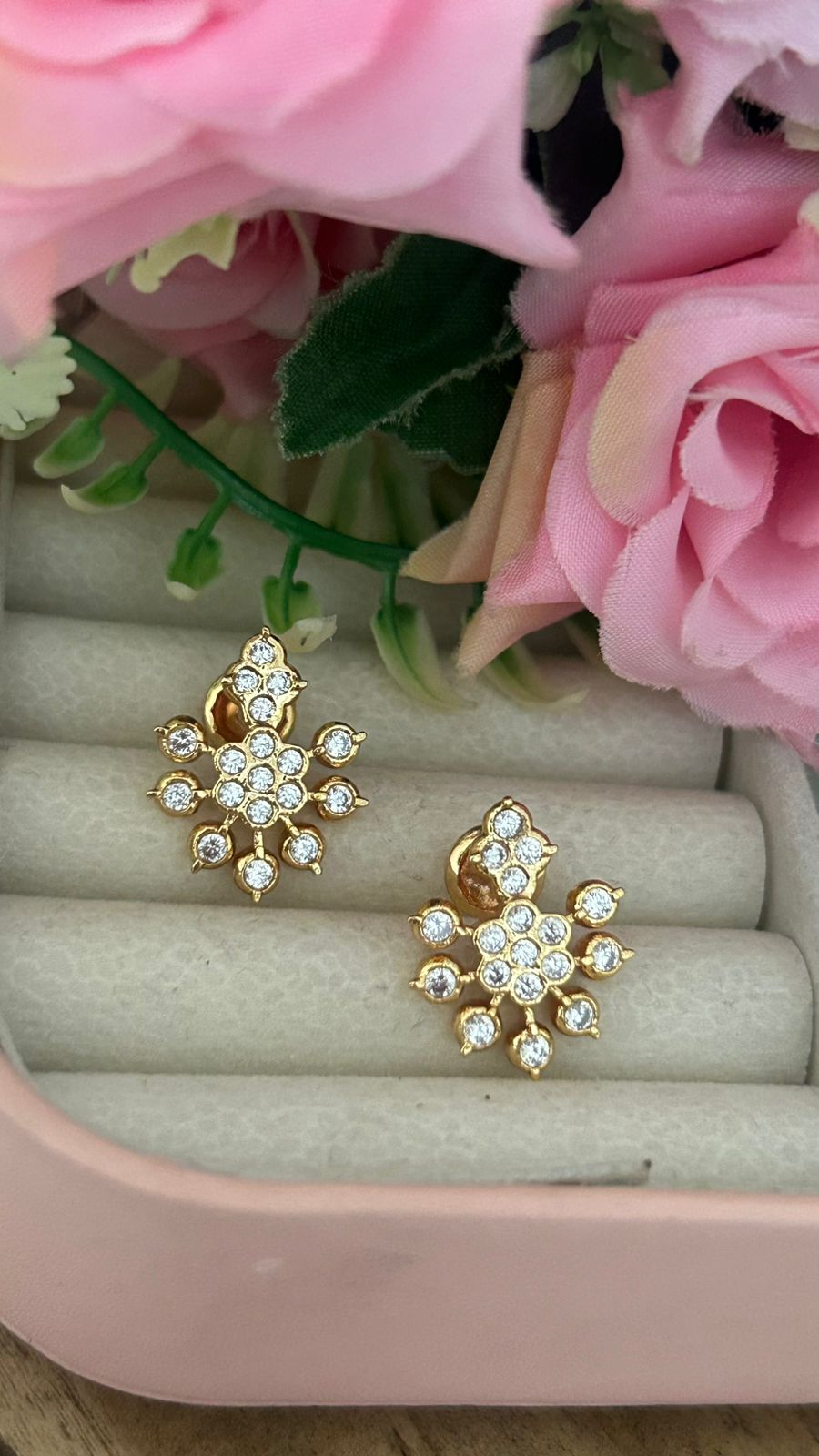 Ethnic Floral Panchaloha Stone Stud Earrings – Traditional Design