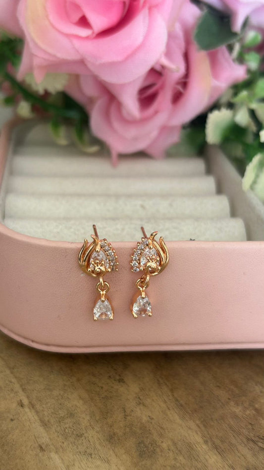 Party Wear CZ Drop Earrings with Push Back Fastening